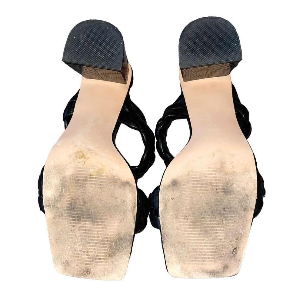 Black Faux Leather Sandals Braided Square Toe - Picture 9 of 9